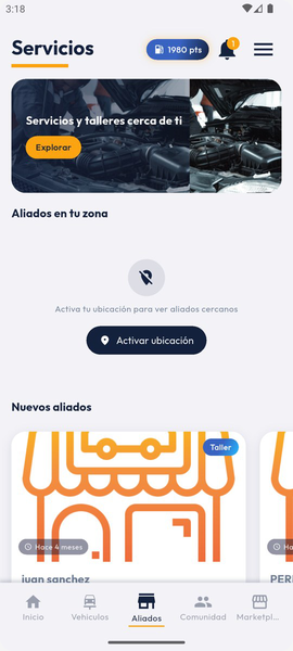 Aliados de la app con talleres y servicios cerca y el mapa