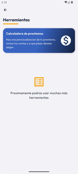 Herramientas de la app con la calculadora de préstamos